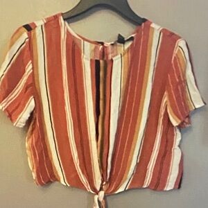Forever 21 Red and White Striped Tie-Front Crop Top